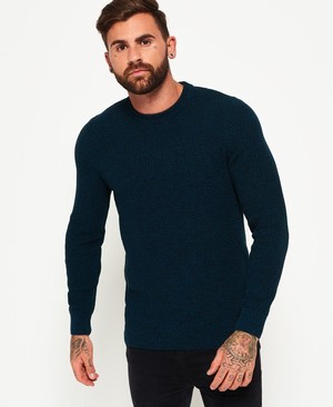 Superdry University Waffle Crew Neck Férfi Ugró Fekete/Türkiz | ZBXQA6520